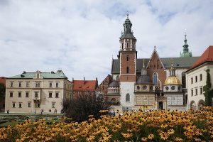 Vew of the Cathedral of Sts. Stanislaus and Wenceslas situated next to the Royal Castle on Wawel Hill in Cracow. In this cathedral St. John Paul II celebrated his first Mass as a priest in 1946, was consecrated a bishop in 1958 and installed the archbishop of Krakow in 1964. The presence of a church at this site dates back to around 1025. (CNS photo/Nancy Wiechec) See POLAND-WYD-KRAKOW Nov. 11, 2015.